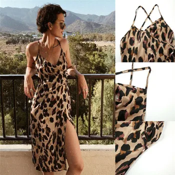 Moterų Sexy Leopard-Print V-Kaklo Suknelė Slydimo Suknelė Vakarienė Vasaros Paplūdimio Suknelė