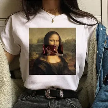 Mona Lisa Estetinės Marškinėliai Spausdinami Tees Harajuku Atsitiktinis Juokingi Marškinėliai Trumpomis Rankovėmis Moterims Grafinis T-Shirt Balta Tee