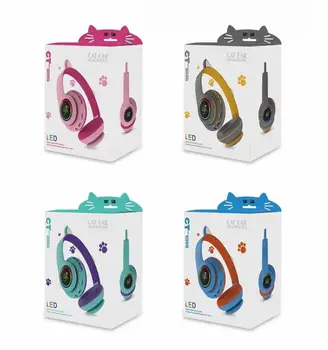 Bluetooth 5.0 Ausines Žėrintis Mielas LED Kačių Ausų Mergaitės Dovana Vaikams Sulankstomas Belaidė laisvų Rankų įranga HIFI Stereo Bass Be Mic