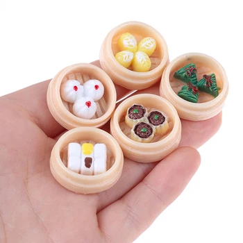5VNT 1:12 Masto Lėlių Miniatiūros Kinijos Dim Sum Mini Žaisti lėlės Maisto Miniatiūrinės Virtuvės reikmenys lėlės, žaislai