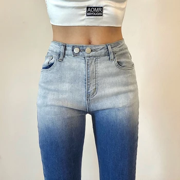 SHENGPALAE streetwear Gradiento spalvos džinsai moterų vasaros 2021 nauji aukštos juosmens, plonas džinsinis audinys micro flare kelnės moteriška banga 5E191
