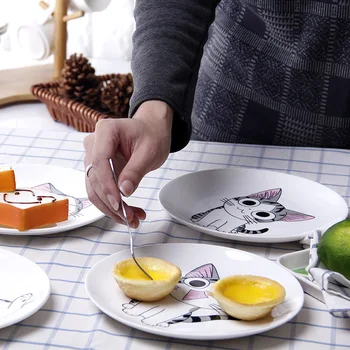8inch Mielas Animacinių filmų Katės Keramikos Turas Vakarienė Plokštės Kūrybos Duonos Patiekalai Balta Kepsnys Sushi Ryžiai, Kaulų Kinijos Stalo Kalėdų Dovana