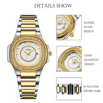 WWOOR Originalaus Dizaino Žiūrėti Moterų Mados Aikštė Aukso Laikrodis Top Brand Prabangus Diamond Ponios Suknelė Laikrodžiai Relogio Feminino