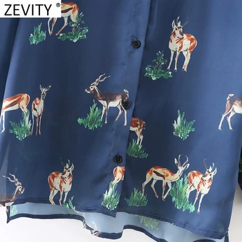 Zevity 2021 Moterų Mados Gyvūnų Spausdinti Atsitiktinis Smock Palaidinė Office Ponios Vieną Krūtinėmis Marškiniai, Elegantiškos Verslo Blusas Viršūnes LS7610