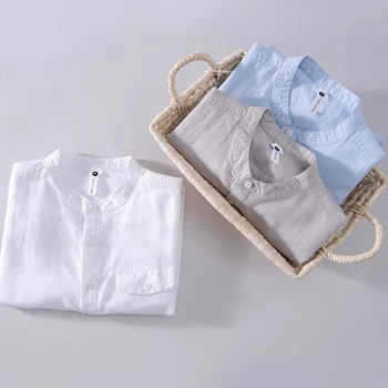 Vasaros trumpos rankovės kietas marškinėliai vyrams lino Atsitiktinis Minkšta ir kvėpuojanti aukštos kokybės balti marškiniai vyras drabužių Camisa masculina 876