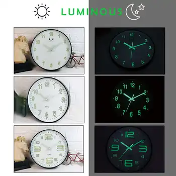 Šiuolaikinės 12 colių Sieninis Laikrodis Šviesos Minimalistinio Dizaino Balto Kvarco Paprasta Žėrintis Kabinti Laikrodžiai Miegamojo Kambarį Apdaila