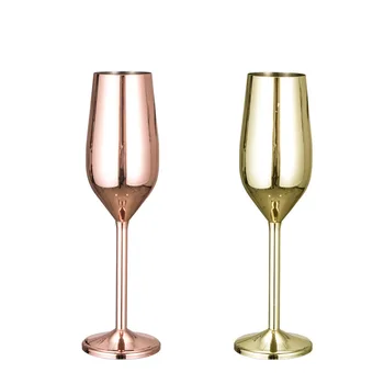 7oz Nerūdijančio Plieno Šampanas Fleitos Stiklo, Metalo Goblet Lašas Atsparus Europos Burbulas Stiklo Vyno taurė Namuose Šalis