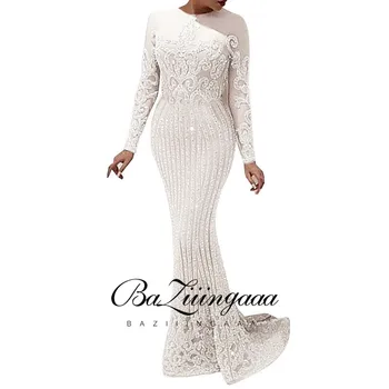 BAZIIINGAAA Prabangių vakarinių Suknelių Ilgai Moters Suknelė 2021 Blizgančiais Chalatas De Soir Šalys Plius Dydžio Nuotakos Suknelė Prom Šalies Chalatai