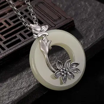 Originalaus Dizaino Tuščiaviduriai Kūrybos Gamtos Hetian Balta Magnolia Gėlių Karoliai Pakabukas Kinijos Retro Žavesio Moterų Sidabro Papuošalai