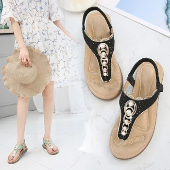 MVVJKE naujas vasaros batai butas pearl sandalai, patogus string granulių paplūdimio šlepetės atsitiktinis sandalai žalia balta juoda