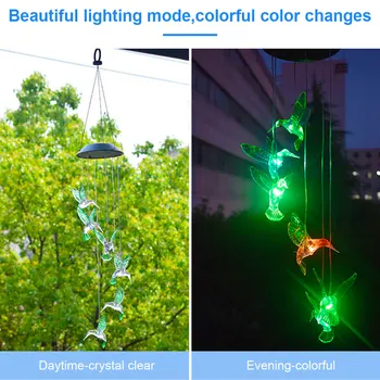 Saulės įkrovimo vėjo varpelių string saulės dovanų šviesos spalva keičiasi LED šviesos garden villa kabo šviesa hummingbird formos