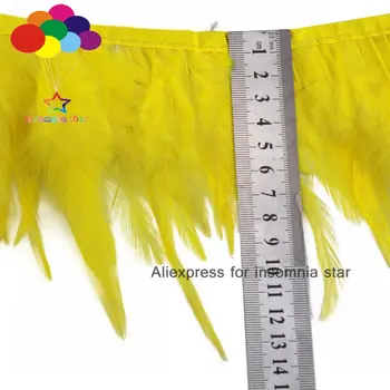 Top 1/10meter geltona Gaidžio Uodegos Plunksnos 8-12cm pločio gaidys Medžiaga šalinės juostos Drabužių Vestuves apkarpomas 