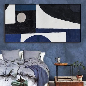 Rankomis dažyti aliejus, tapyba abstrakčių geometrinių spalvų bloko mėlyna drobės tapybos namų puošybai meno aliejaus tapybai gali būti pritaikyti