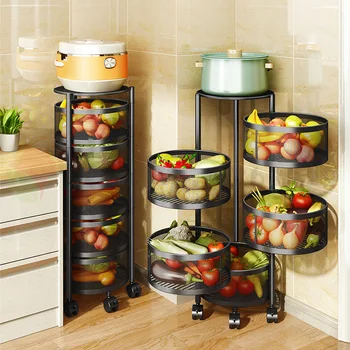 Sutirštės Metalo Virtuvės Daržovių Krepšelis Multi-layer Pasukti Turas Saugojimo Krepšys Multi-naudoti stalčiuko Virtuvės Organizatorius