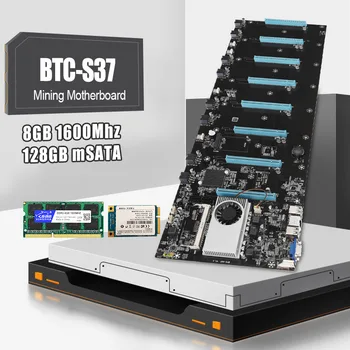 BTC-S37 Riserless Kasybos Plokštė Nustatyti 8 GPU Bitcoin Kriptografijos Etherum Kasyba Su 128 gb MSATA SSD 8GB DDR3 1066/1333/1600 MHZ RA