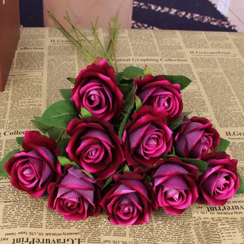 10 Vnt. Vienos Galvos Velvet Rose Netikrą Gėlės Vestuvių Nuotakos Puokštė Namų Puošybai Rožės Dirbtinių Gėlių Girlianda