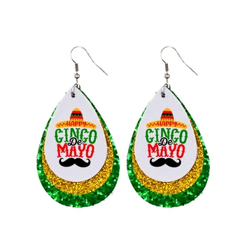 Karnavalas Šalis Meksika Cinco De Mayo Dirbtiniais Odos Auskarai Triple Blizgučiai Ašaros Auskarai Cерьги 2021