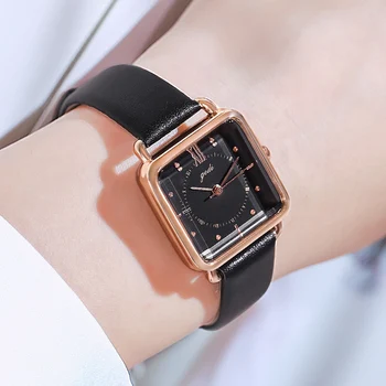 Prekės Prabangos Žiūrėti moterims moteriški laikrodžiai kvarciniai laikrodžiai vandeniui juodos odos žiūrėti Klasikiniai Aikštėje laikrodis pardavimo Priedai