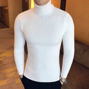 Vyriški Prekės aukštas kaklas megztas megztinis dugno marškinėliai 2021new atvykusių vyrų mados atsitiktinis slim vientisos spalvos ruožas vilnos megztinis