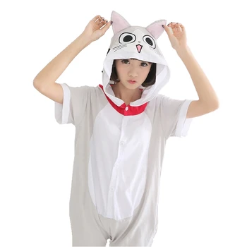 Vasarą Suaugusieji Gyvūnų Pižama Animacinių Filmų Sleepwear Katė Panda Dragon Anime Kigurumi Moterys Vyrai Medvilnės Trumpomis Rankovėmis Su Gobtuvu Onesie