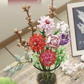 Sandėlyje Rožių Gėlių Puokštė Phalaenopsis Modelis Statyba Blokai, Plytos 