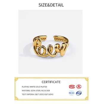 925 Sterlingas Sidabro Žiedai Moterų Meilės Laiškus Aukso Spalvos Vestuvių Madinga Papuošalai Didelio Aukščio Antikvariniai Žiedai Anillos