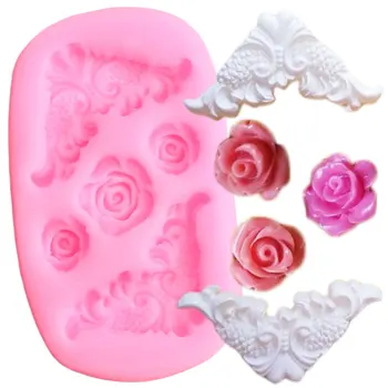 Kampe Pažymėkite Paramos Silikono Formos Rožių Gėlių Cupcake Topper Minkštas Tortas Dekoravimo Priemonės, Saldainiai Molio Šokolado Gumpaste Liejimo Formos
