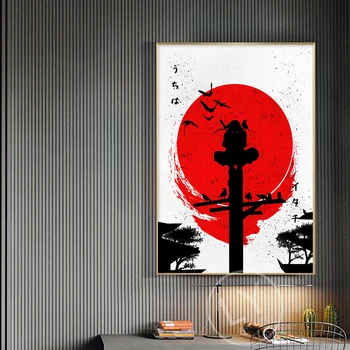 Raudona Saulė Uchiha Itachi Plakatas Minimalistinio Stiliaus Japonų Anime Naruto, Drobė, Tapyba Sienų Apdailai paveiksl už Kambarį