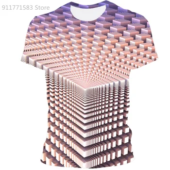 Vyriški T-shirt Vasara O-kaklo Marškinėliai Plius Dydis Streetwear trimatis Tunelio Grafinis T-shirt Atsitiktinis Harajuku Viršūnes 3D Grotelės