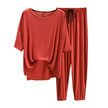 Pijamas moterų pižamos 2020 metų Vasaros Modalinis Namų Kostiumai Moterų plius Dydis marškinėliai+Raišteliu Prarasti Capri kelnės 2 vienetų komplektas sportiniai kostiumai