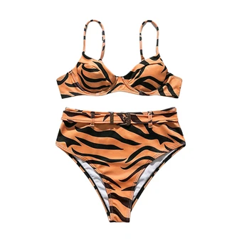 2020 Moterų Mados Leopard Bikini Kostiumai Seksualus Backless Suspender Viršų ir Stora Aukšto Juosmens Diržas Padalinta maudymosi kostiumėlis vasaros drabužių