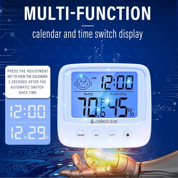 Skaitmeninis Temperatūros, oro Drėgmės Laikrodis Patalpų Didelis LCD Elektroninis Termometras Hydrometer Matuoklis Su Stovu Drėgmėmačiu Drėgmės Matuoklis