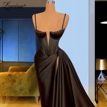 Lowime Juoda Spagečiai Dirželiai Ilgas Vakarines Sukneles 2021 Couture Zawalcowany Dubajus Dizaino Artimųjų Rytų Moterų Plius Šalis Suknelė Prom Dress