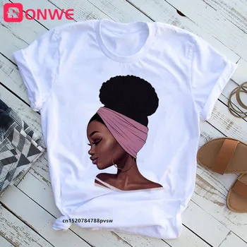 Graži Afrikos juodaodžių Moterų marškinėliai Vasaros Mergaitė Black Queen Lūpų Harajuku 90s Drabužius draugėms Viršūnes Tee,Lašas Laivas