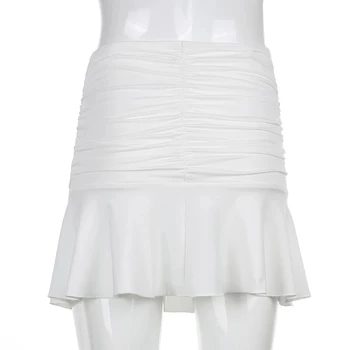 Moteris Aukštos Juosmens 90s Mini Sijonas Madinga Panele Y2K Vasaros Paplūdimio Baltos spalvos aksesuaras brendžio jupe Stiliaus Ruched Plisuotos, Sijonai, drabužių