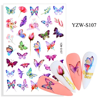 3D Lipdukai Nagams lipnios Spalvos Papilio Gėlių Nail Art Dekoracijas, Mielas Vabzdžių Lipdukas Nagų Folija Priedai