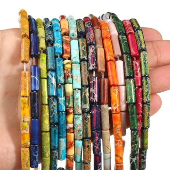 4x13MM Natural Sea Sediment Jaspers Snake skin Stone Column Tube Loose Spacer Beads For Jewelry Making DIY Bracelet Accessories