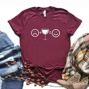 Moterų Marškinėliai Liūdna + Vynas =Laimingas Spausdinti Marškinėlius Moterims trumpomis Rankovėmis O Kaklo Prarasti T-shirt Ladies Priežastinis Marškinėliai, Drabužiai, Topai