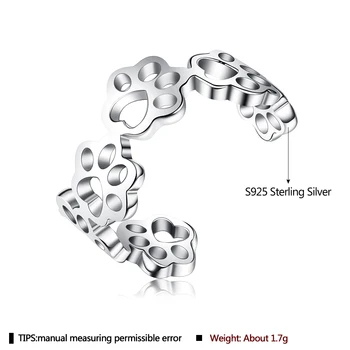 SILVERHOO 925 Sterlingas Sidabro Žiedas Moterims Fine Jewelry Reguliuojamas Aukštos Kokybės Mažumų Moteriškas Katės Letena Žiedai Naujus Produktus