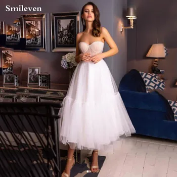 Smileven Stebėjimo Trumpa Vestuvinė Suknelė 2021Simple Ir Švarus Tiulio Vestuvinės Suknelės Vestido De Noiva, Uždusęs Vestuvių Suknelės