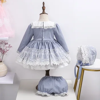 3Pcs Baby Girl Derliaus Ispanija Suknelė Vaikų Royal Lolita Princess Suknelės Bamblys Merginos Gimtadienio Vestidos Kūdikių Nėrinių Lankas Suknelė