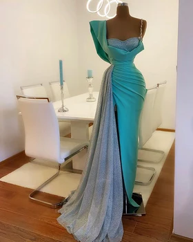 Elegantiškas, Mėtų Žalia Ilgą vakarinę Suknelę 2021 Blizgančių China su Šoniniais Ritininės Seksualus Afrikos Moterų Oficialią Šalies Vakare Chalatai, Plius Dydis