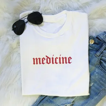 Juokinga Šūkis Pastelinių Estetinės Karšto Tees Moterų Mados Gatvės Stiliaus Mergina Tumblr T-shirt Grunge Goth Tees Medicina Marškinėliai prancūzijos