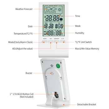 Skaitmeninis Termometras su Drėgmėmačiu Patalpų Lauko Temperatūros Drėgmės Matuoklis C/F su LCD Ekranu Jutiklis Zondas, Oro Stotis