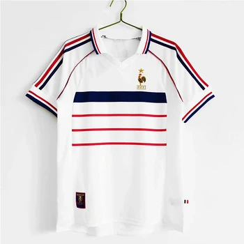 Prancūzija Baltos spalvos vyriški marškinėliai Atvartas, Viršuje Retro Futbolo Džersis Futbolo marškinėliai