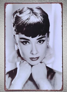 1 vnt Audrey Hepburn Holivudo Aktorė Grožio Skardos Pasirašyti sienos plokštelės Vyras urvas derliaus Dropshipping metalo Plakatas