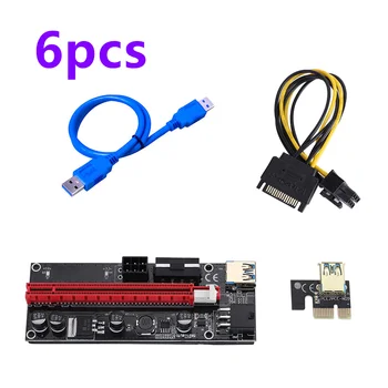 6pcs VER009S PCI-E Riser Card 60CM USB 3.0 Kabelį, PCI Express 1X iki 16X Extender PCIe Adapteris, skirtas GPU Miner Kasyba