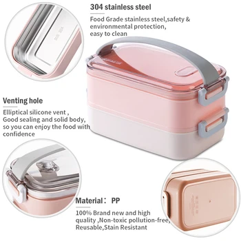Šilumos priešpiečių dėžutė Nerūdijančio plieno nešiojamų Bento dėžutės Maisto konteinerių su kameromis Sandarus Microwavable BPA free Lunch Box