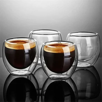 Dvigubos Sienelės Stiklo Taurės Alaus Espresso Kavos Puodelio Karščiui atsparaus Nustatyti Rankų darbo Alaus Puodelis Arbatos stiklas Viskio Stiklo Puodeliai Drinkware