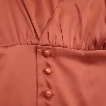 Elegantiškas Moteris Slik Satino Marškinėliai Mados Palaidinės 2021 Celmia Atsitiktinis Ilgomis Rankovėmis Raukiniai Slim Seksualus V-Kaklo Mygtukus Tunika Blusas